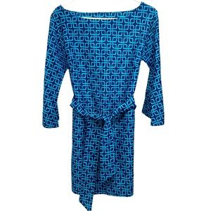 Helen Jon Dress XS Navy and Teal Geometric Print